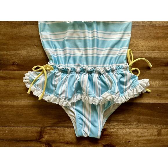 Wildling By Well Dressed Wolf Cabana Blue Stripe Skirted One-Piece Swimsuit 5 - Picture 3 of 6